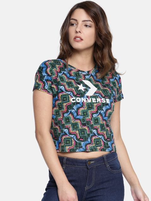 

Converse Women Blue & Green Printed Round Neck Crop T-shirt