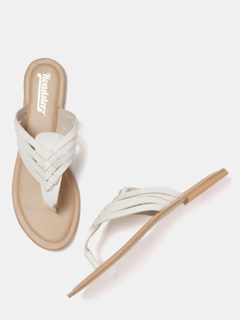 

Roadster Women White Braided Detail Open Toe Flats