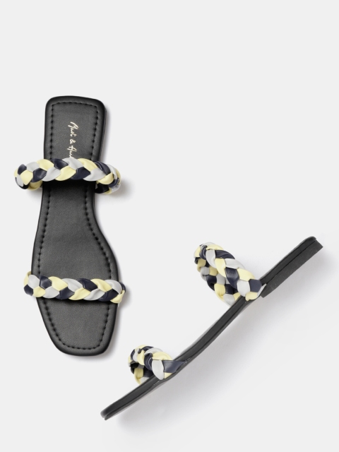 

Mast & Harbour Women Yellow & Grey Braided Open Toe Flats