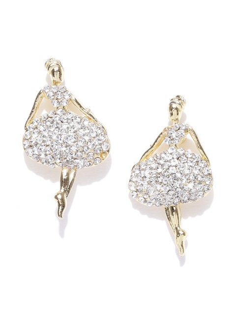 

Zaveri Pearls Silver-Toned Gold-Plated Stone-Studded Drop Earrings