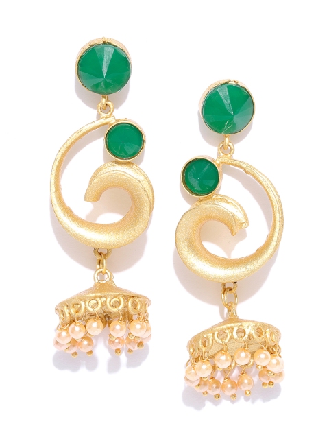 

Zaveri Pearls Green Gold-Plated Dome Shaped Jhumkas