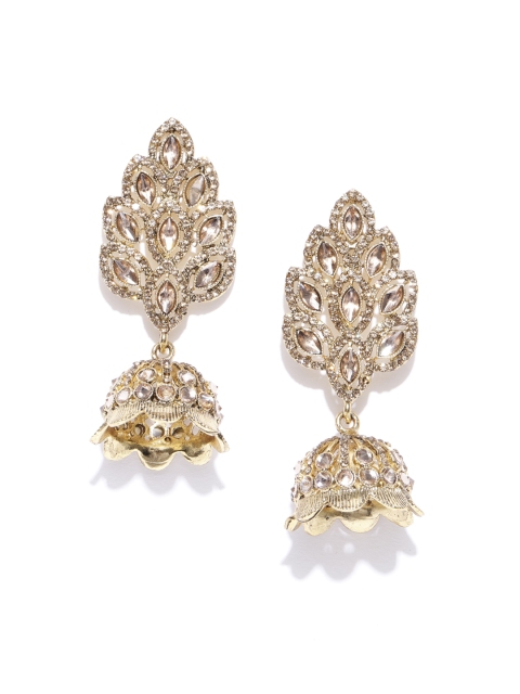 

Zaveri Pearls Gold-Plated Stone-Studded Dome Shaped Jhumkas