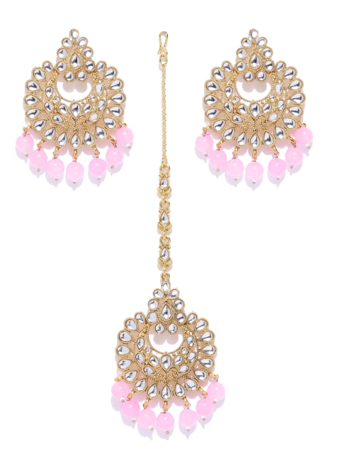 

Zaveri Pearls Pink Gold-Plated Kundan-Studded & Beaded Jewellery Set
