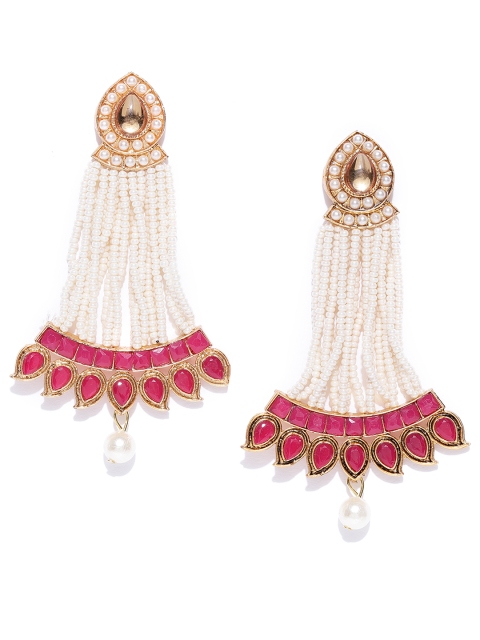 

Zaveri Pearls Magenta & Off-White Gold-Plated Classic Drop Earrings