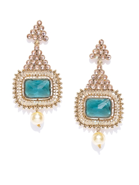 

Zaveri Pearls Sea Green Gold-Plated Stone-Studded Classic Drop Earrings