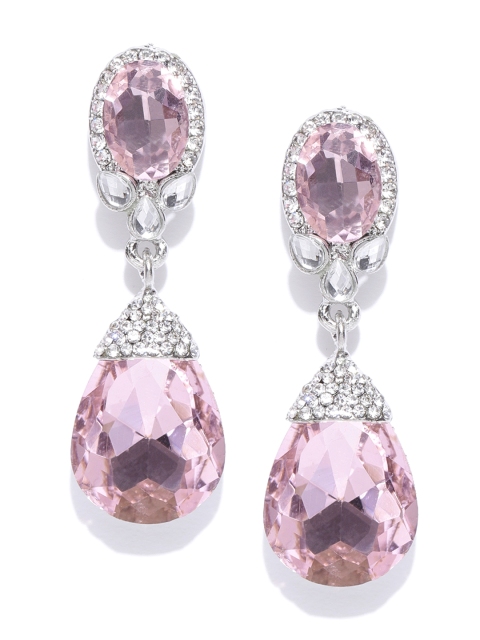 

Zaveri Pearls Pink Silver-Plated Teardrop-Shaped Drop Earrings