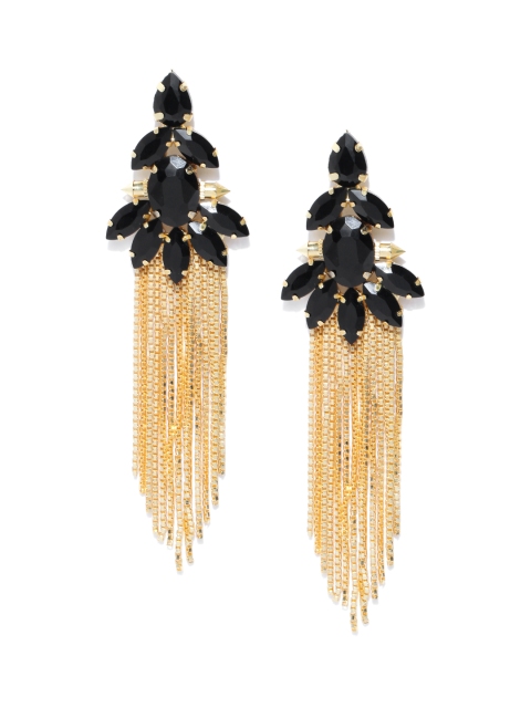 

Zaveri Pearls Black Gold-Plated Stone-Studded Tasselled Drop Earrings