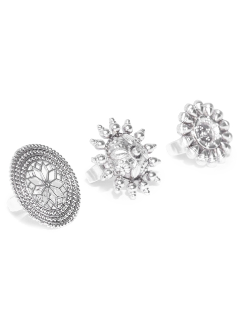 

Zaveri Pearls Set of 3 Silver-Plated Rings