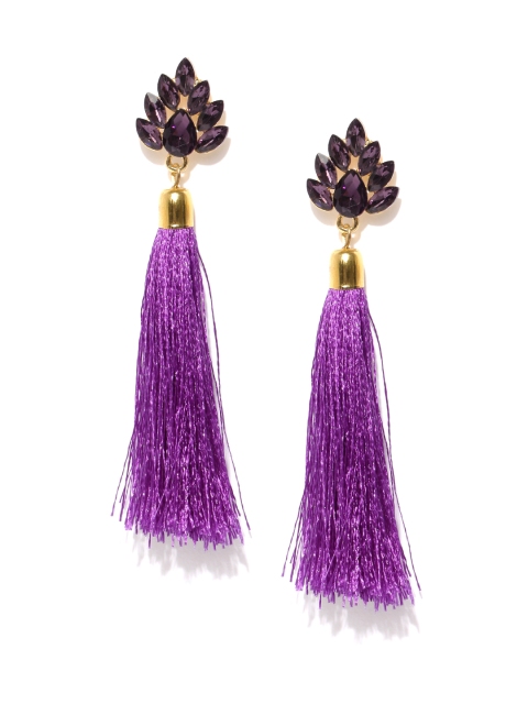 

Zaveri Pearls Purple Gold-Plated Stone-Studded Tasselled Drop Earrings