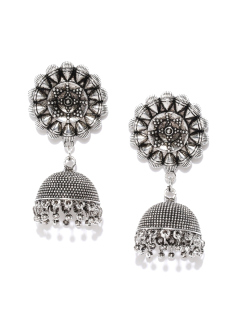 

Zaveri Pearls Oxidised Silver-Plated Textured Dome Shaped Jhumkas