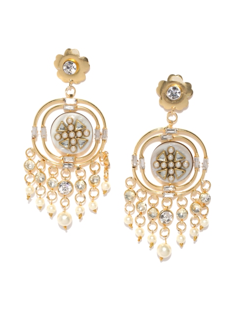 

Zaveri Pearls Grey Gold-Plated Stone-Studded Drop Earrings