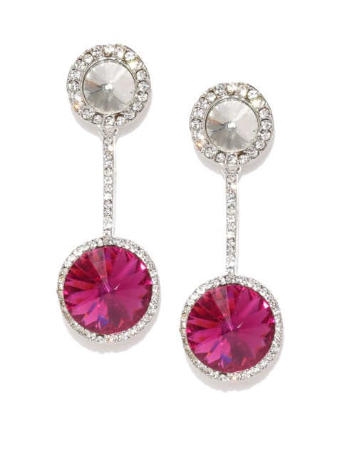 

Zaveri Pearls Pink Silver-Plated Stone-Studded Circular Drop Earrings