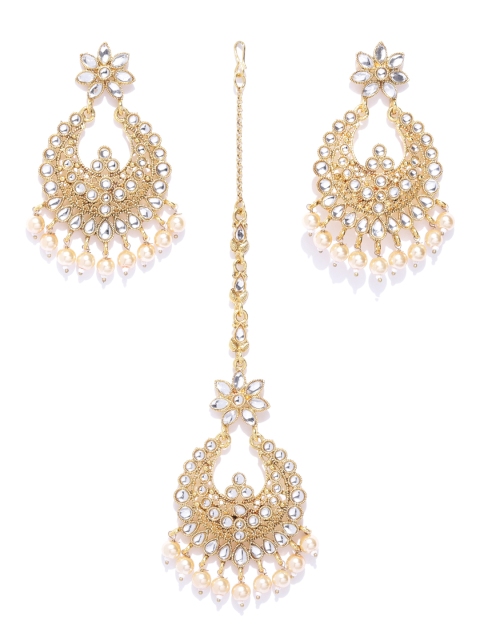 

Zaveri Pearls Cream Gold-Plated Kundan-Studded Beaded Jewellery Set