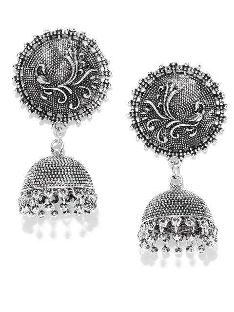 

Zaveri Pearls Oxidised Silver-Plated Textured Dome Shaped Jhumkas