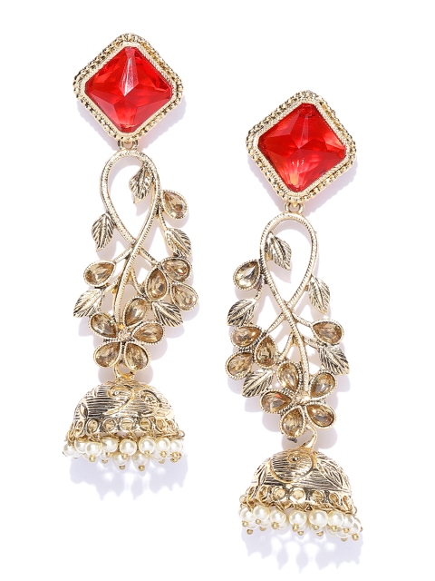 

Zaveri Pearls Red Gold-Plated Classic Jhumkas