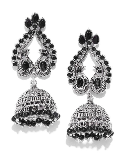 

Zaveri Pearls Black Oxidised Silver-Plated Dome Shaped Jhumkas
