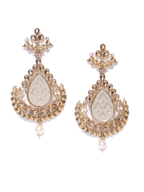 

Zaveri Pearls Gold-Plated Kundan-Studded Crescent Shaped Drop Earrings