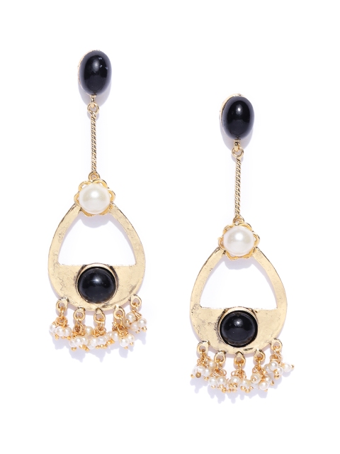 

Zaveri Pearls Black Gold-Plated Oval Drop Earrings