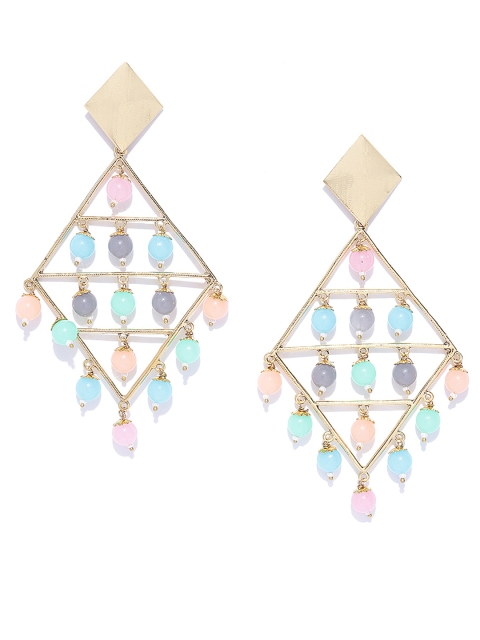 

Zaveri Pearls Pink & Blue Gold-Plated Beaded Geometric Drop Earrings