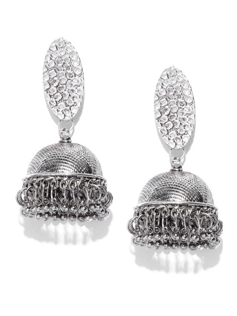 

Zaveri Pearls Oxidised Silver-Plated Dome Shaped Jhumkas