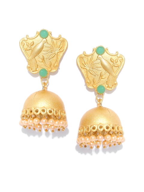 

Zaveri Pearls Gold-Plated Dome Shaped Bird Textured Jhumkas