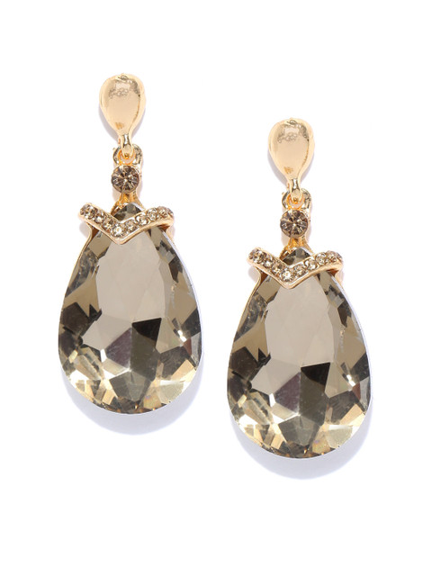 

Zaveri Pearls Beige Gold-Plated Stone-Studded Teardrop Shaped Drop Earrings