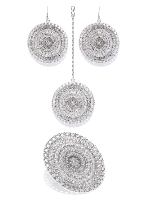 

Zaveri Pearls Silver-Plated Textured Jewellery Set