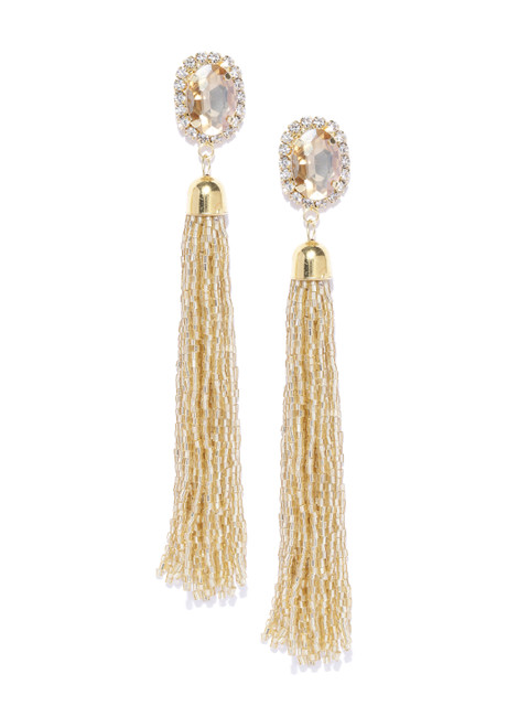 

Zaveri Pearls Beige Gold-Plated Classic Tasselled Drop Earrings
