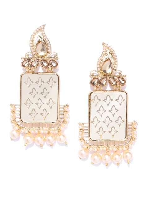 

Zaveri Pearls Off-White Gold-Plated Kundan-Studded Geometric Drop Earrings