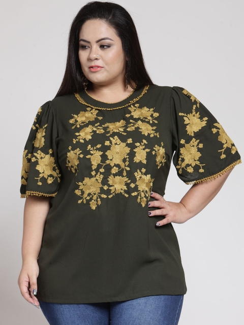 

plusS Women Olive Green Printed Top