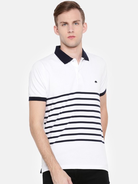 

Chennis Men White Striped Polo Collar T-shirt