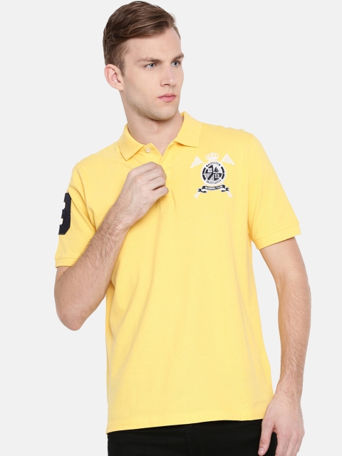 

Chennis Men Yellow Solid Polo Collar T-shirt