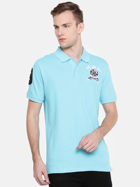 

Chennis Men Blue Solid Polo Collar T-shirt