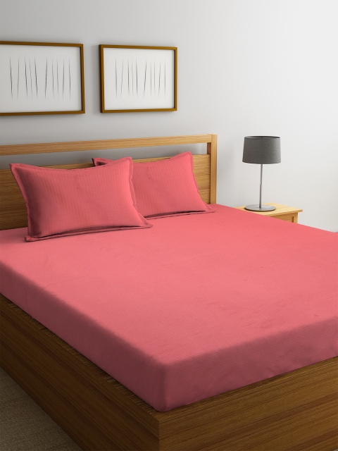

Trident Pink Solid Flat 300 TC Cotton 1 King Bedsheet with 2 Pillow Covers