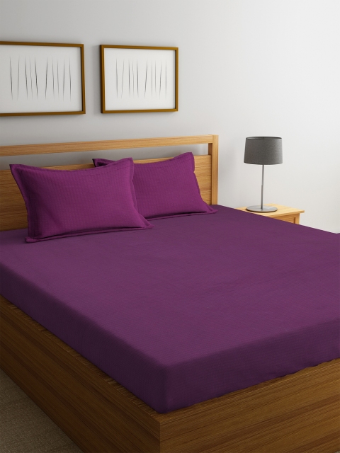 

Trident Purple Solid Flat 300 TC Cotton 1 King Bedsheet with 2 Pillow Covers