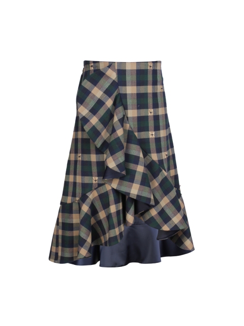 

CUTECUMBER Green & Navy Blue Checkered A-Line Skirt