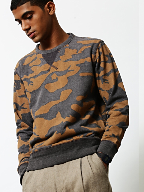 

Mr Bowerbird Men Charcoal grey & Camel Brown Printed Sweatshirt