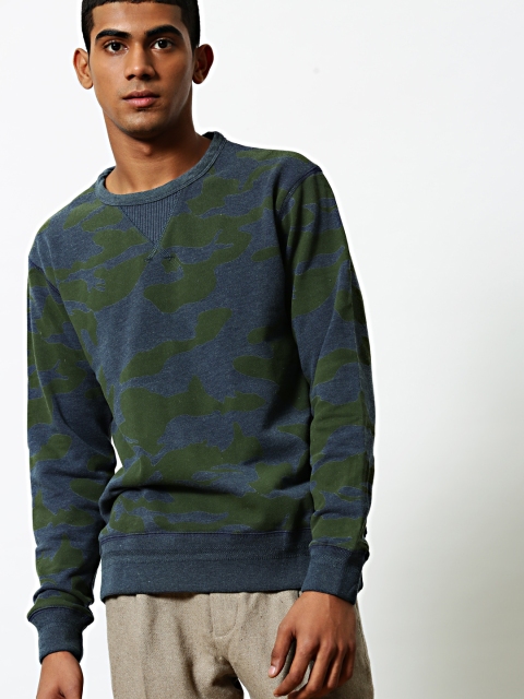 

Mr Bowerbird Men Olive Green & Navy Blue Printed Sweatshirt