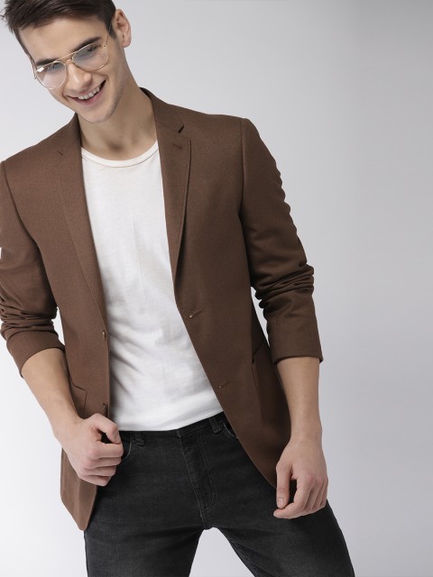 

Mast & Harbour Men Brown Solid Single-Breasted Blazer
