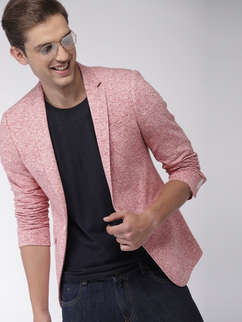 

Mast & Harbour Men Red & Off-White Solid Single-Breasted Blazer