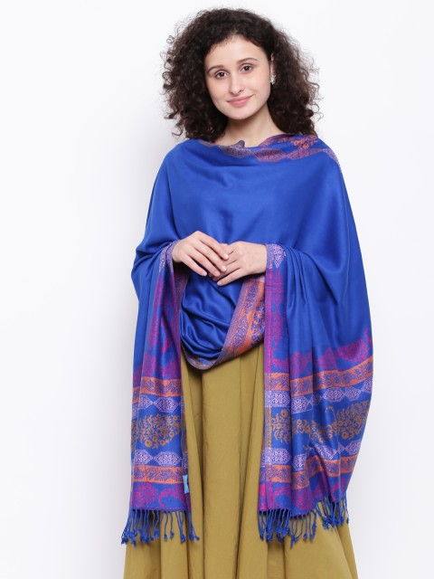 

HK colours of fashion Women Blue Woven Design Shawl