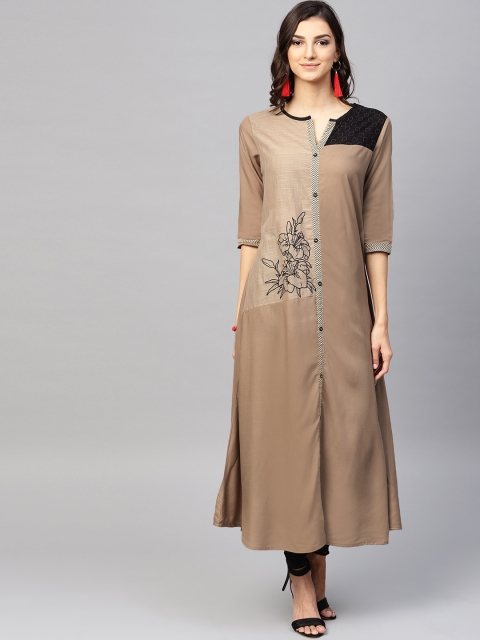 

ANAISA Women Beige Embroidered A-Line Kurta