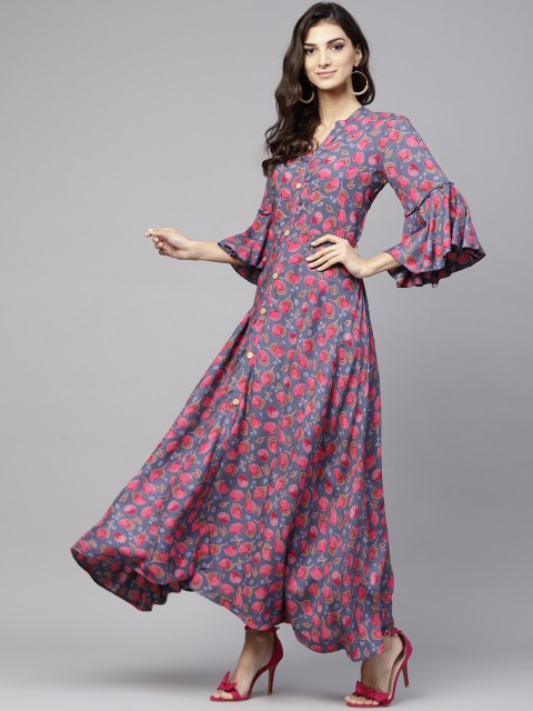 

ANAISA Women Pink Printed Maxi Dress