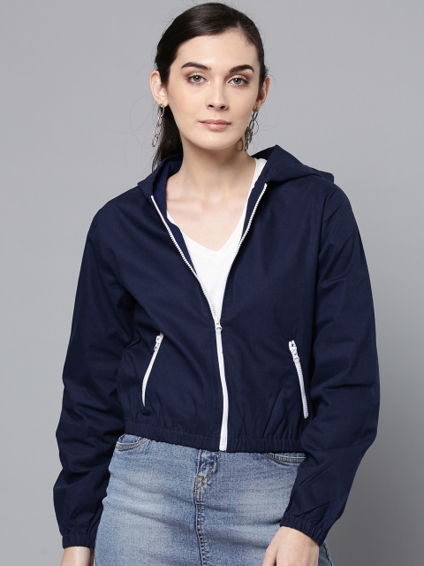 

Harpa Women Navy Blue Crop Bomber Jacket