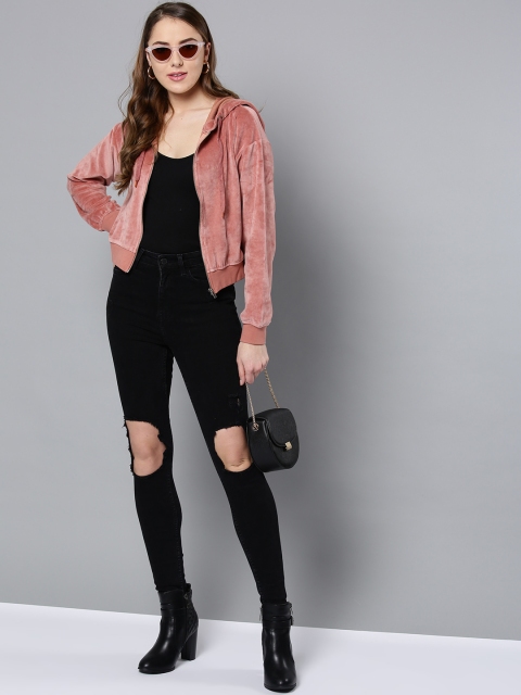 

Harpa Women Dusty Pink Solid Bomber Jacket
