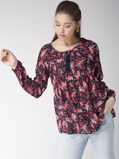 

MIWAY Women Navy Blue & Pink Printed A-Line Top