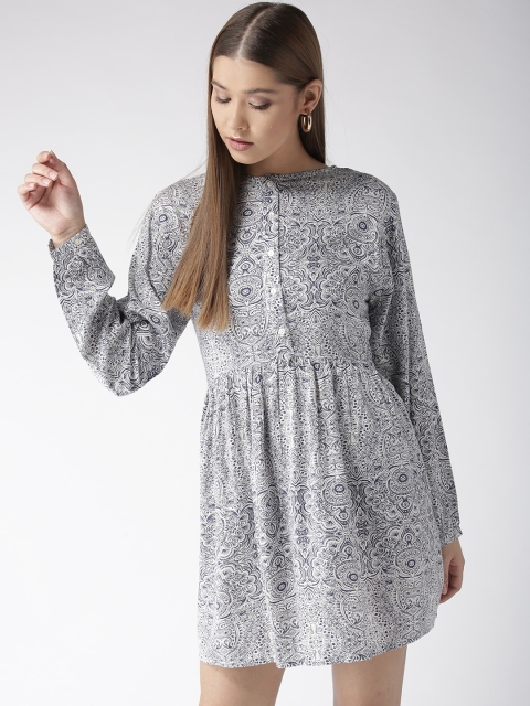 

MIWAY Women White & Navy Blue Printed A-Line Dress