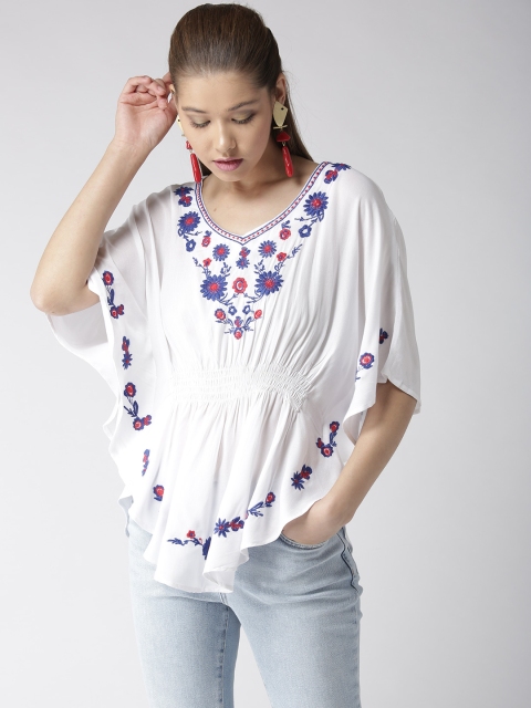 

MIWAY Women White Embroidered Kaftan Top