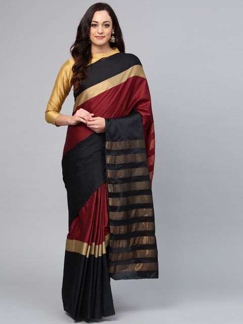 

Saree mall Black & Maroon Colourblocked Saree