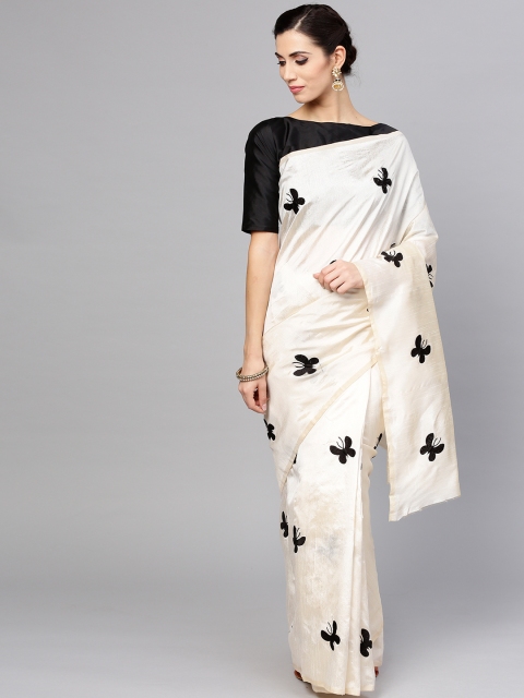 

Saree mall Cream-Coloured & Black Embroidered Bhagalpuri Saree